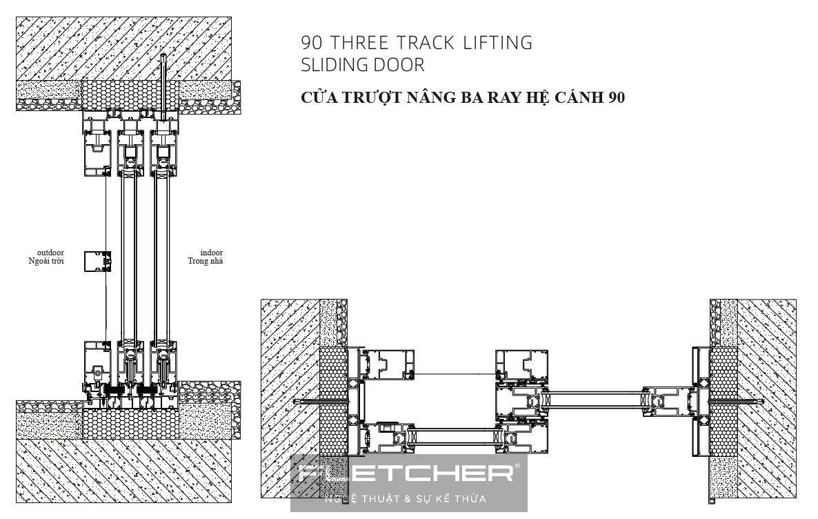 Cửa trượt nâng hệ 127 cánh 90 Fletcher 4 Cửa trượt nâng hệ 127 cánh 90 Fletcher